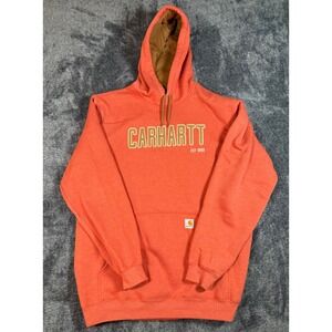 Carhartt Men's Hoodie Loose Fit XL Tall Tan Felt Logo Orange Sweatshirt Pullover